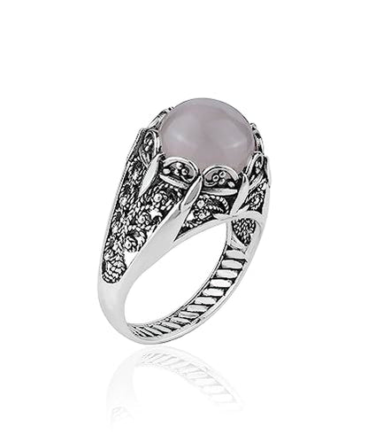 Filigranist 925 Sterling Silver Filigree Art Women Mini Dome Cocktail Ring with Gemstone, Gift Boxed - color: Rose Quartz