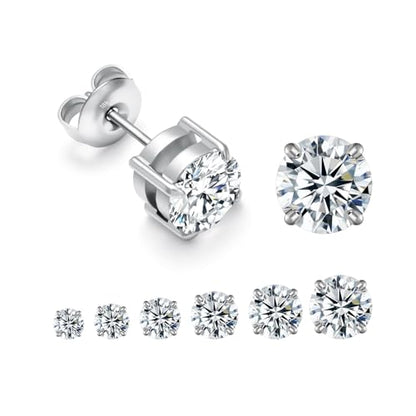 316L Stainless Steel Stud Set for Women Men, 20G Hypoallergenic Cartilage Jewelry with 2mm–8mm CZ Zirconia, Silver & Gold for Sensitive Ear Piercing - color: 18K White Gold