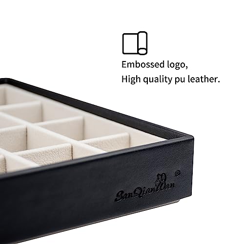 Leather Jewelry Organizer Trays Storage Drawer Display Case | Velvet Liner Stackable for Necklace,Rings and Earring (Black2) - color: Black2