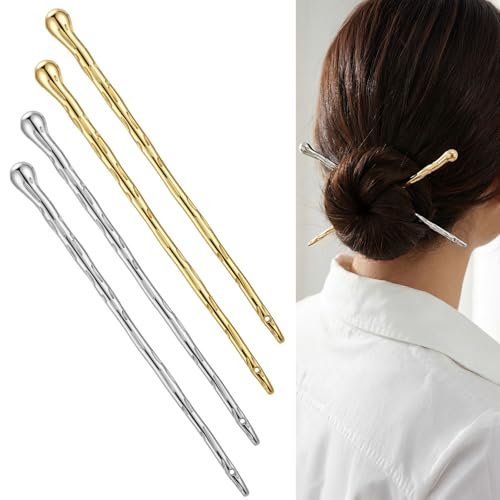 4 Pc Metal Hair Stick For Women,Metal Hair Pin Hairschopstick French Pin | Buns And Updos, Hold For Fine & Thick Hairs