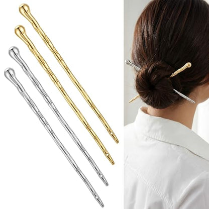 4 Pc Metal Hair Stick For Women,Metal Hair Pin Hairschopstick French Pin | Buns And Updos, Hold For Fine & Thick Hairs