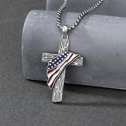 Cross Necklace for Men Women 925 Sterling Silver Cross Pendant Necklace Christian Religious Jewelry Gifts for Anniversary - color: 11-American Flag Cross-1