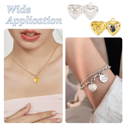 Elecrelive Locket Pendants Photo Frame Charms Memory Photo Charms Heart Locket Photo Frame Pendants - color: Gold, Silver