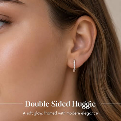 Gempires Huggie Hoop Earrings for Women | Cubic Zirconia Fashion Earrings Collection | Gold, Silver & Rose Gold Tone Styles | Lightweight Everyday Jewelry - color: Clear / White