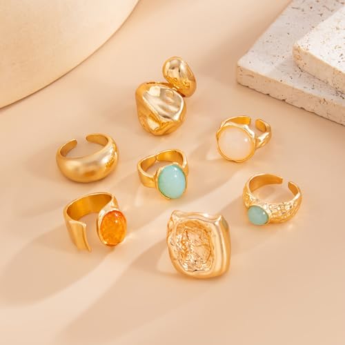 Chunky Rings for Women Stackable Vintage Adjustable Rings for Women Gold Statement Stone Ring Set Non Tarnish Vintage Jewelry - style: Gold 1