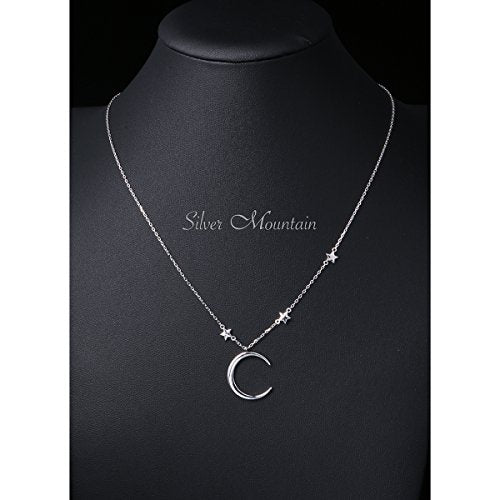 Ladytree 925 Sterling Silver Jewelry Crescent Moon and Star Pendant Necklace - style: Three Stars