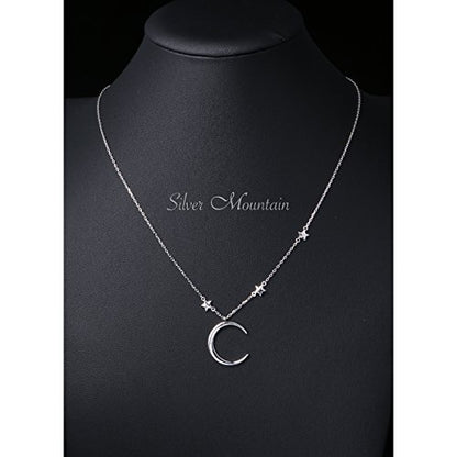 Ladytree 925 Sterling Silver Jewelry Crescent Moon and Star Pendant Necklace - style: Three Stars
