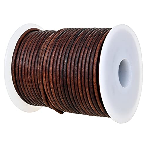 GENIQUE Real/Genuine Round Leather String Cord for Necklace, Bracelets, Jewellery, Braiding (2mm, Antique Brown Distressed) - color: Antique Brown Distressed, size: 2mm