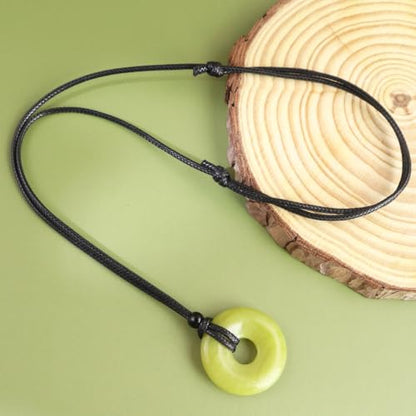 FANASY Natural Gemstone Pendant Necklce Lucky Coin Crystal Necklace Protection Donut Pendnat with Adjustable Rope for Men Women - color: Lemon Quartz