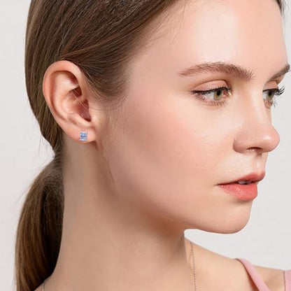 925 Sterling Silver 2-4 Carat Lab Simulation-Diamond Stud Earrings 5A Cubic Zirconia Stud Earrings Hypoallergenic White Gold Plated, Perfect Jewelry Gifts - style: Rectangular 5x7MM