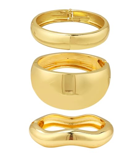 Chunky Gold Bangle Bracelets for Women, 14K Gold Plated Wide Cuff Bracelet | Stackable Open Cuff Bangles, Trendy Statement Jewelry Gift for Women - color: Gold-10