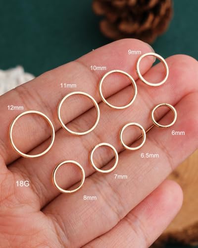 14K Solid Gold Nose Rings, Yellow Gold, 18g/16g/20g | For Women Man, Real Gold, 14Kt, Tiny Seamless Hoop, Nose Piercing, Cartilage Earring, Hypoallergenic - color: HoopA, size: 18g- 7mm