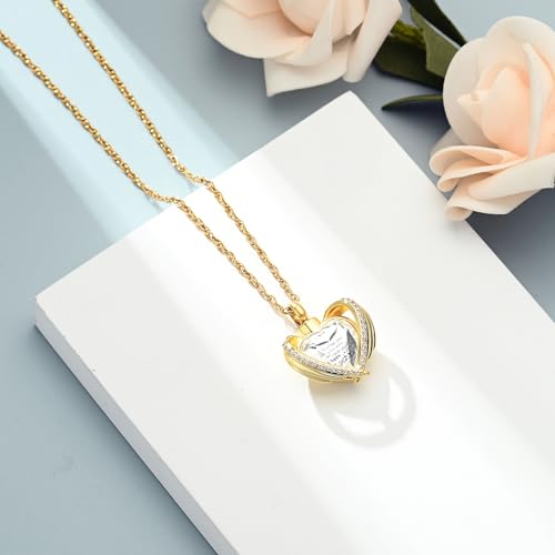 shajwo Cremation Heart Urn Necklace Ashes Jewelry for Women Men Keepsake Pendant Memorial Locket Ash Holder - color: Wing-G White