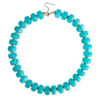Colorful Chunky Resin Beaded Choker Necklaces for Women | Multicolor Beads, Sturdy Metal Chain, Adjustable, Detachable, Lightweight, Summer Beach Boho, Trendy Statement Jewelry Gift - color: Lake Blue