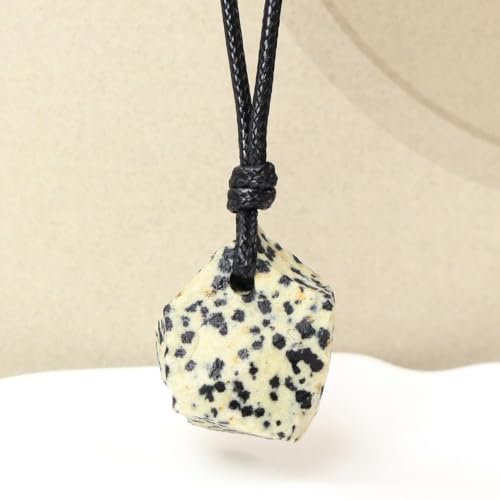 FANASY Natural Raw Crystal Necklace for Women Irregular Stone Necklaces Spiritual Gemstone Pendant with Adjustable Rope - color: Spotted Stone