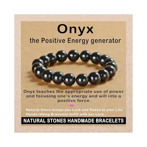 AD Beads Handmade Gemstone Stretch Elastic Bracelet Crystal Healing Reiki Nature's Beauty and Spiritual Essence Unisex (10mm, Black Onyx) - color: Black Onyx, size: 10mm