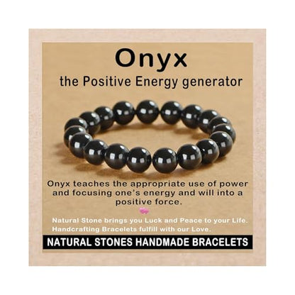 AD Beads Handmade Gemstone Stretch Elastic Bracelet Crystal Healing Reiki Nature's Beauty and Spiritual Essence Unisex (10mm, Black Onyx) - color: Black Onyx, size: 10mm