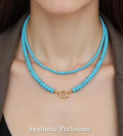 CASDAN 2Pcs Natural Gemstone Beaded Choker Necklaces for Women | Boho Colorful Beads Choker,Natural Stone Surfer Beach Necklaces,Handmade Summer Jewelry,Charm Trendy Necklaces - color: Sky blue