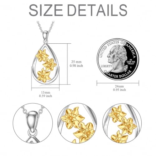 12 Month Birth Flower Necklace for Women 925 Sterling Silver Floral Teardrop Pendant Birthday Jewelry Gifts - color: 12. December Narcissus