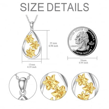 12 Month Birth Flower Necklace for Women 925 Sterling Silver Floral Teardrop Pendant Birthday Jewelry Gifts - color: 12. December Narcissus