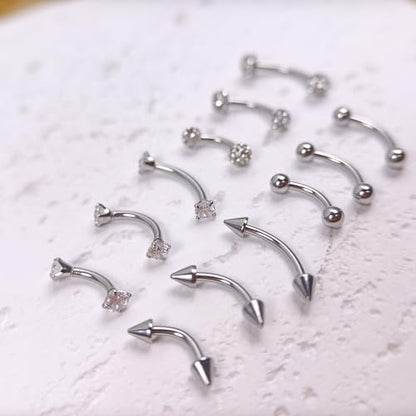 Eyebrow Rook Piercing Jewelry with Tools Barbell Eyebrow Rings | 16G Stainless Surgical Steel Rook Earrings Vertical Labret Lip Surface Tragus Frog Eyes Piercing Jewelry - style: 20B