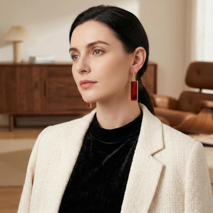 Coiris Rectangle Earrings for Women Geometric Stud Dangle Drop Jewelry Lightweight Colorful Print Statement Accessories - color: Brown