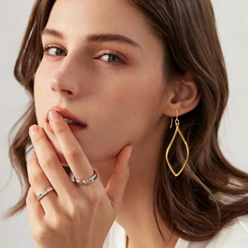 SPOINT 14K Gold Hoop Earrings for Women Gold Dangle Earrings for Women | Twisted Gold Hoop Earrings Rhombic 14K Gold Hoop Earrings Infinity Hanging Gold Dangle Drop Earrings for Women 25mm