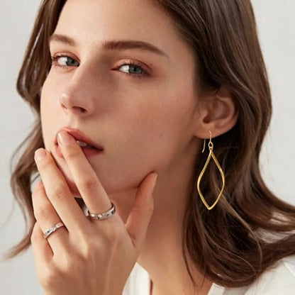SPOINT 14K Gold Hoop Earrings for Women Gold Dangle Earrings for Women | Twisted Gold Hoop Earrings Rhombic 14K Gold Hoop Earrings Infinity Hanging Gold Dangle Drop Earrings for Women 25mm