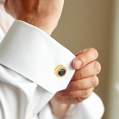 Cuff Links Mens Personalized Classic Round Cufflink Wedding Shirts Cufflinks for Men Jewelry Gifts - style: Black/white