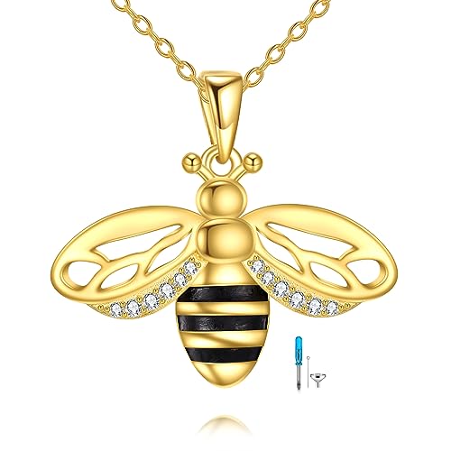 VONALA Gold Bee Pendant Necklace 925 Sterling Silver Bumblebee Jewelry Birthday Gifts for Women Daughter - style: Bee Urn Necklace