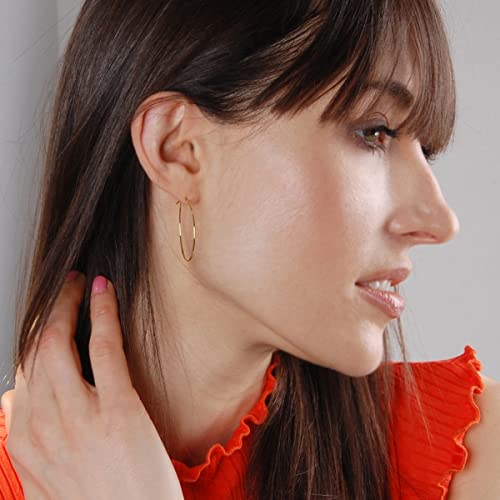 Thin Hoop Earrings for Women - Lightweight Wire Threader Loop Drop Dangles | Plated in 18K Gold or 925 Sterling Silver, Hypoallergenic and Safe for Sensitive Ears - color: 18K Gold Plated - 1" inch