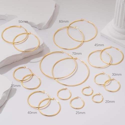 14K Gold Hoop Earrings for Women 14K Gold Earrings for Women | Gold Hoop Earrings for Women Classic Hypoallergenic Lightweight Hoop Earrings for Women 14/16/18/20/25/30/35/40/45/50/60/70mm - size: 25mm