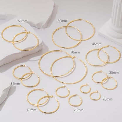 14K Gold Hoop Earrings for Women 14K Gold Earrings for Women | Gold Hoop Earrings for Women Classic Hypoallergenic Lightweight Hoop Earrings for Women 14/16/18/20/25/30/35/40/45/50/60/70mm - size: 35mm
