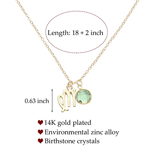 14k Gold Plated Zodiac Birthstone Crystal Pendant Necklace, Horoscope Sign Charm Necklace for Women Birthday Gift - color: Virgo-Aug.