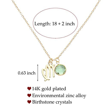 14k Gold Plated Zodiac Birthstone Crystal Pendant Necklace, Horoscope Sign Charm Necklace for Women Birthday Gift - color: Virgo-Aug.