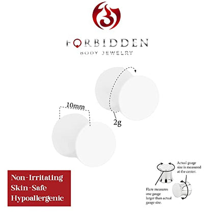 Forbidden Body Jewelry 3mm - 6mm Acrylic Ear Gauges, Solid Double Flared Saddle Plug Earrings Sold in Pairs - style: 6mm (2G) White