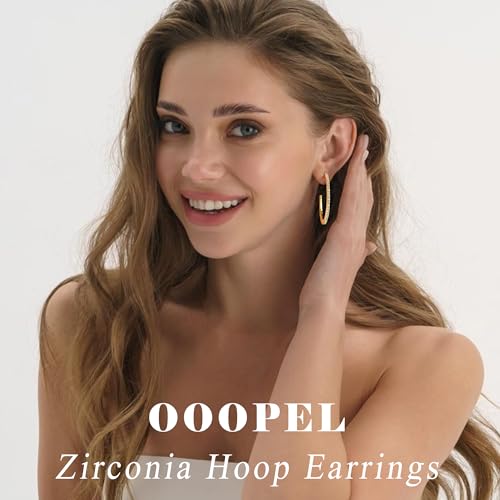 925 Sterling Silver Earrings Large Rhinestone Hoop Earrings Big Cubic Zirconia Hoop Earrings Thin Rhinestones Round Hoop Earrings for Women 20/30/40/50/60/70mm Sparkly Hoops With Crystals for Womens - color: 40mm-Gold