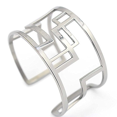 Women's Stainless Steel Hollow Out Geometric Open Cuff Bangle Bracelets Wide Armband