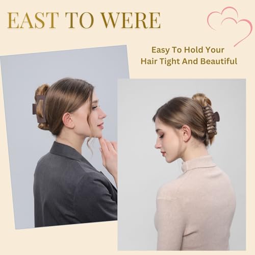 Brown Hair Clips for Women - 8 Pack 4.3 Inch Large Matte Banana Claw Clips for Women Thin Thick Curly Hair, Big Strong Hold jaw - color: Dark brown