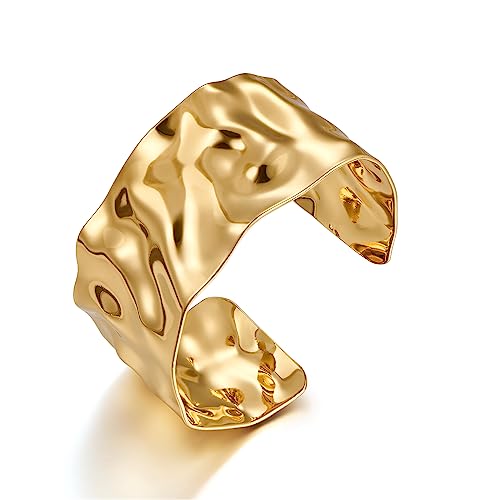 Gold Cuff Bracelet for Women Chunky Multi-layer Cross Wire Open Bracelet Hollow Wide Cuff Bracelets Adjustable Gold Open Cuff Bangle Bracelet - color: Hammered Wide Cuff Bracelet