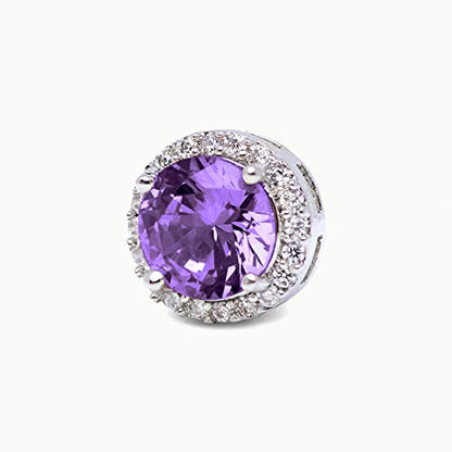 SWEETV Cubic Zirconia Stud Earrings, 8mm Round Cut, Rhinestone Hypoallergenic Earrings for Women & Girls | 9mm Round Cut Hypoallergenic 925 Sterling Silver Stud Earrings for Bridal Bridesmaid Prom Weddings Parties,Silver - color: 09.Violet
