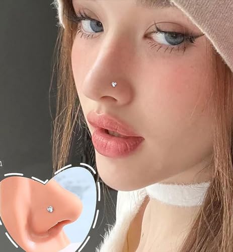SEEDRILL 8Pcs 20G Nose Rings studs for Woman Hypoallergenic Nose Studs 316L Surgical Steel with Gold Plated Nose Piercings Jewelry 3mm CZ L Shape Nose Rings 20 Gauge Nose Stud Nose Screw Studs - style: 8Pcs/20G/3mm CZ/Straight Bar/Silver