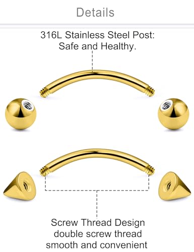 Eyebrow Piercing Jewelry Surgical Steel Curved Barbell Tiny Eyebrow Ring Vertical Labret Lip Jewelry Ear Rook Small Belly Button Ring for Women Men 16g 6mm/8mm/10mm