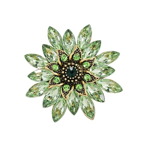 Crystal Flower Brooch Pin for Women Rhinestone Floral Lapel Jewelry - color: green