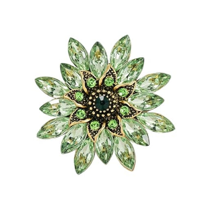 Crystal Flower Brooch Pin for Women Rhinestone Floral Lapel Jewelry - color: green