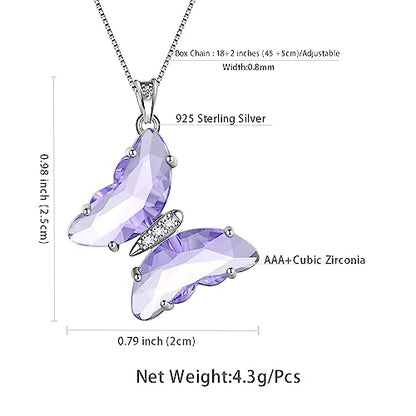 Aurora Tears Butterfly Necklace Earrings Ring Bracelet - Women 925 Sterling Silver Animal Butterflies Birthstone Pendant Crystal Wedding Birthday Jewelry - color: pendant-F.June