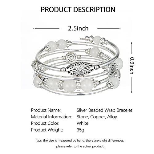 FULU AUTUMN Stackable Beaded Bracelets for Women Boho Wrap Silver Bracelet Layered Fashion Jewelry Gifts for Her - color: 17-White