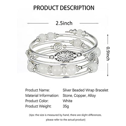 FULU AUTUMN Stackable Beaded Bracelets for Women Boho Wrap Silver Bracelet Layered Fashion Jewelry Gifts for Her - color: 17-White