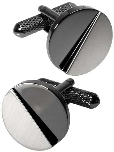 [TAVARAT] Cufflinks for Men cuff links mens classic round shape Black Silver Light Gold Tps-177 - style: black silver (Tps-179)