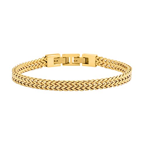 Geoffrey Beene Men’s Stainless Steel Double Franco Chain Bracelet with Extension - color: Gold, size: 8.5"